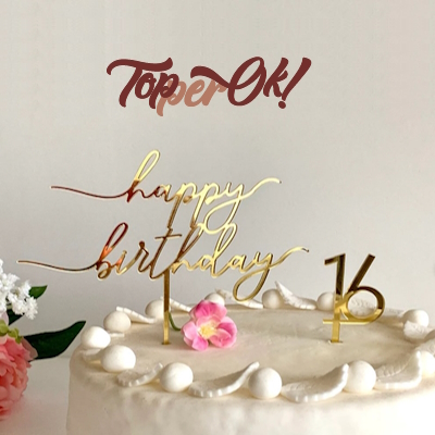 Зеркальный топпер на торт. С Днем Рождения. Happy Birthday